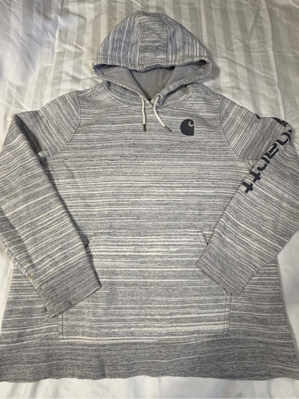 Carhartt Iconic Clarksburg Hoodie Women XL Heather Gray Striped Relaxed Fit FLAW